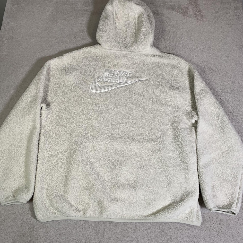 Nike Hoodie Mens XL White Sherpa Fleece Pullover Sportswear Big Logo Sweatshirt